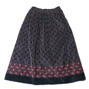 Bryn Connelly Floral Velvet Midi Skirt 10 Black Red Pockets Dark Whimsigoth Vtg
